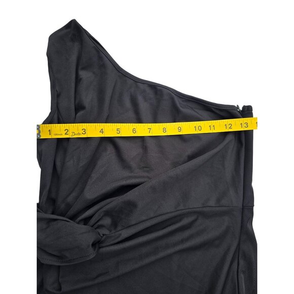 One-Shoulder Black Ruffled Maxi Dress L Polyester & Spandex Elegant Evening Gown - Picture 2 of 6